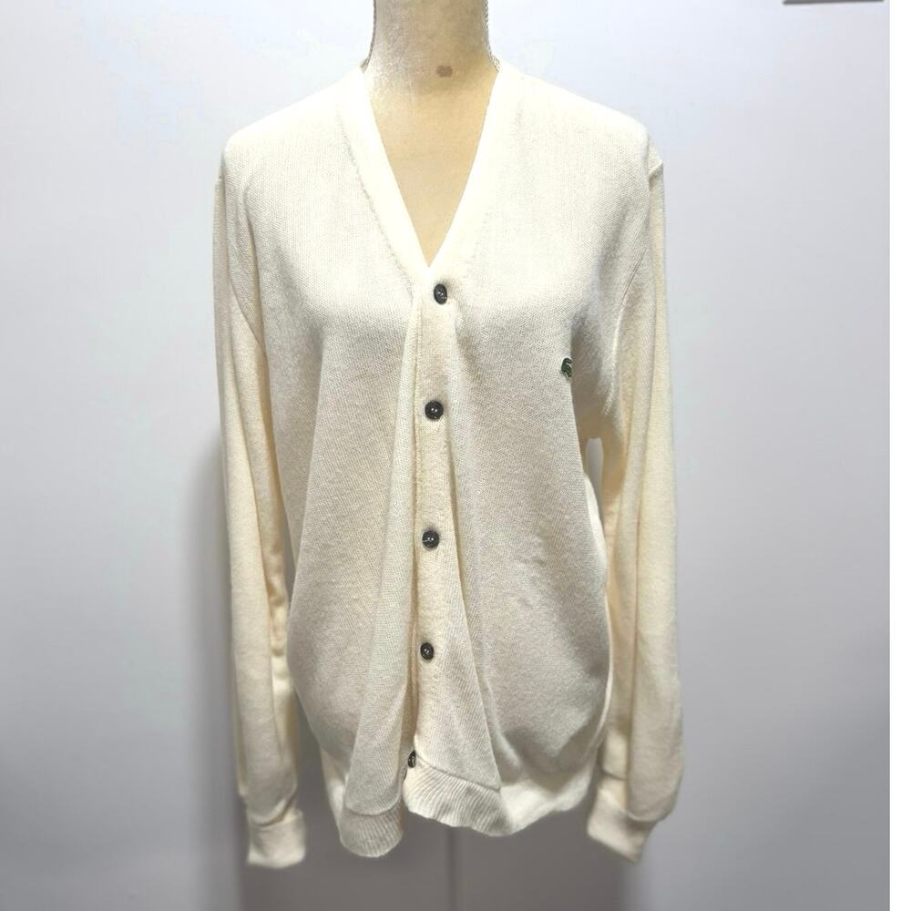 Vtg 70’s Lacoste IZOD Orlon Acrylic V-neck Cardigan Sweater IVORY Men's Size M